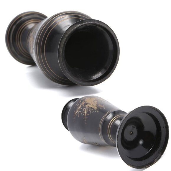 Vintage Brass Etched Aftaba Coffee Tea Pot and Vase Engraved Gold Black India - Picture 13 of 15